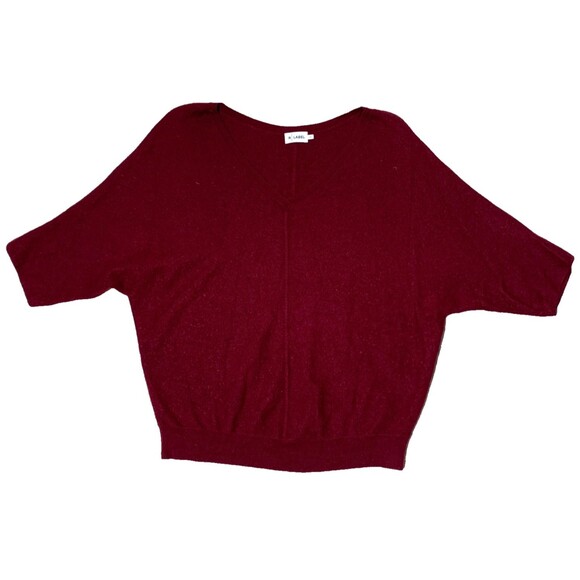 R LABEL V-Neck Sweater Wool Cashmere Burgundy Size L/XL Dolman Elbow Sleeve - Picture 1 of 9
